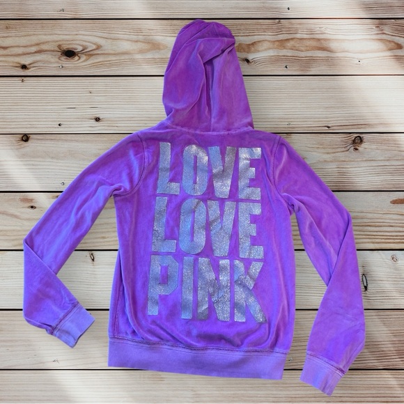 Y2K PINK Victorias Secret Purple Velour Velvet Track Suit Set Small Medium - Picture 4 of 15